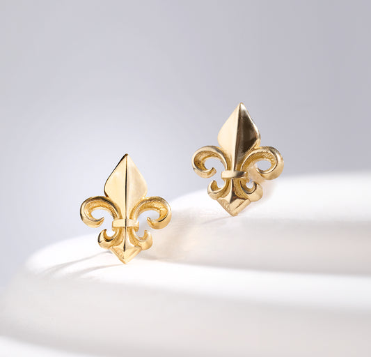 Fleur-de-lis Earrings in 14k Yellow Gold--Large