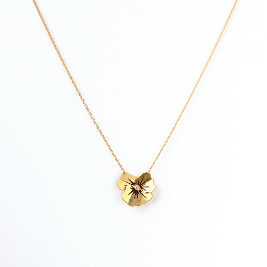 Diamond Poppy Necklace with adjustable chain in 18k Yellow Gold