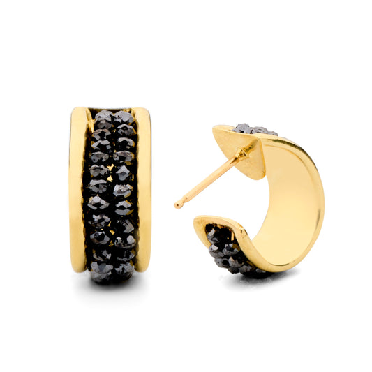 Black Diamond Hoops in 18k Yellow Gold-Small