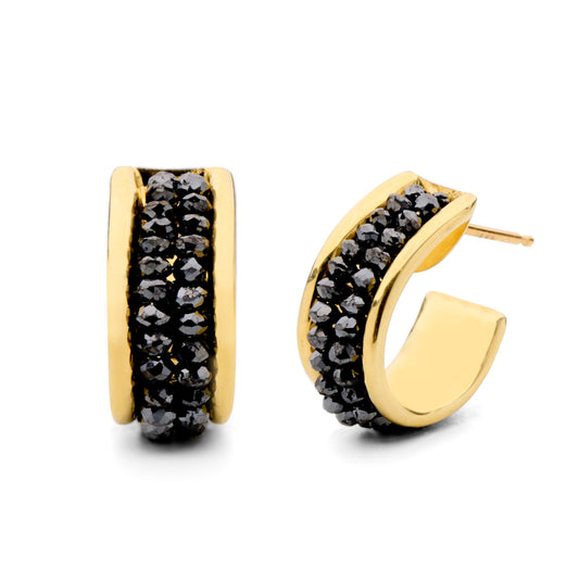 Black Diamond Hoops in 18k Yellow Gold-Small