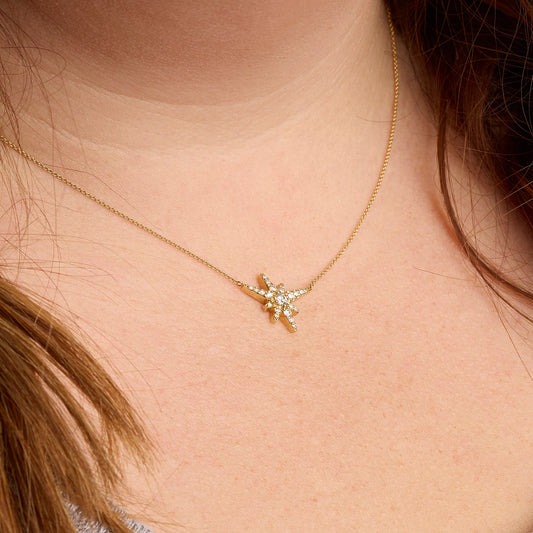 Diamond Starburst Necklace with Adjustable Chain in 18k Gold