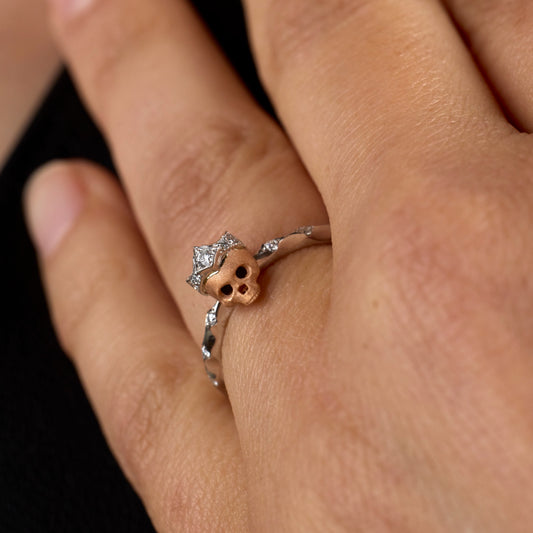 Skull Ring in White and Rose Gold With Diamonds