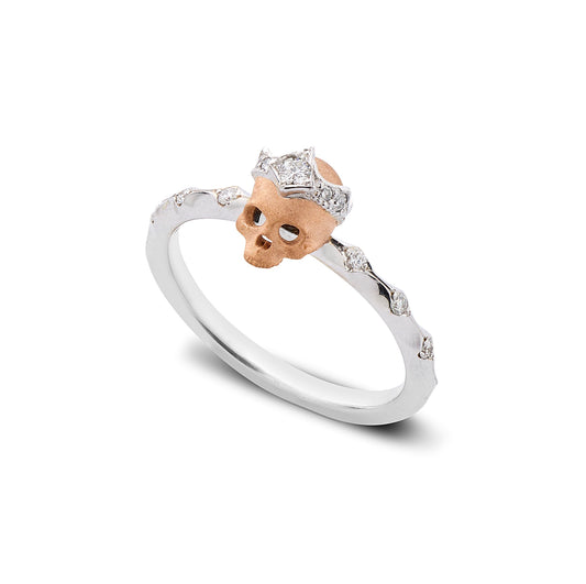 Skull Ring in White and Rose Gold With Diamonds