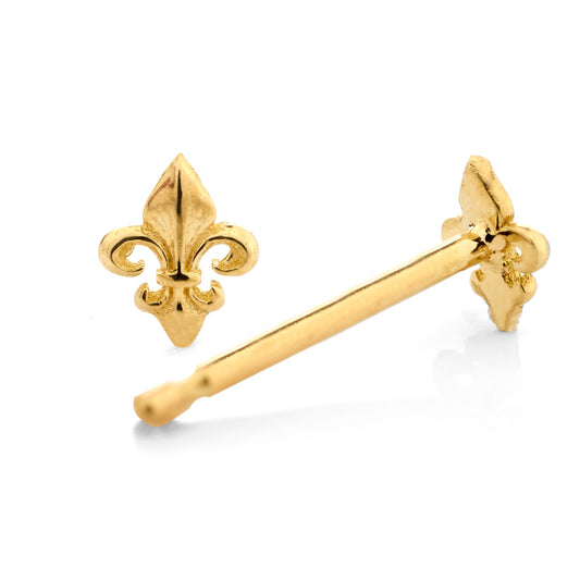 Fleur-de-lis Earrings in 14k Yellow Gold--Tiny