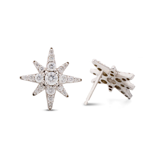 Diamond Starburst Earrings in 18k White Gold