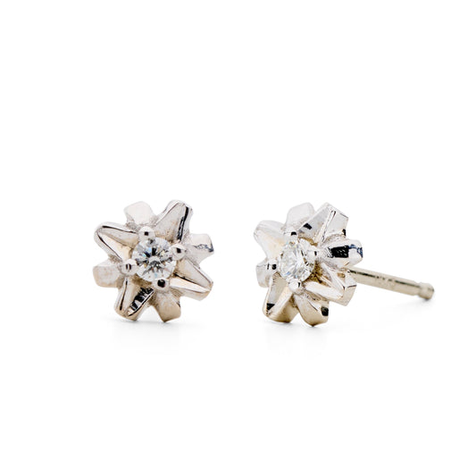 Tiny Star Stud Earrings in 18k White Gold