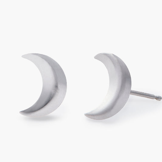 14k White Gold Crescent Stud Earrings