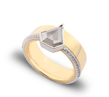 1.66 CT Salt and Pepper Kite Diamond Engagement Ring