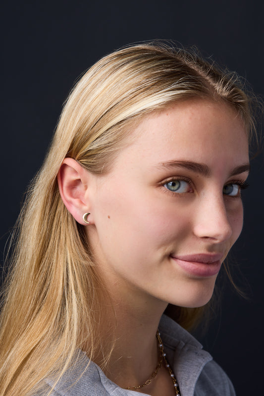 14k Yellow Gold Crescent Stud Earrings