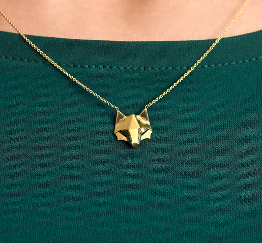 Fox Necklace with adjustable chain in 18k Yellow Gold
