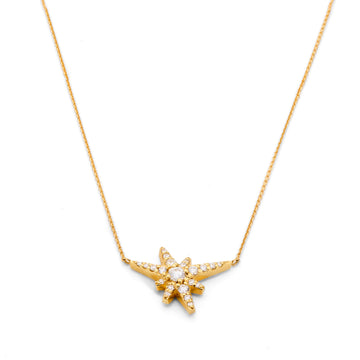 Diamond Starburst Necklace with Adjustable Chain in 18k Gold
