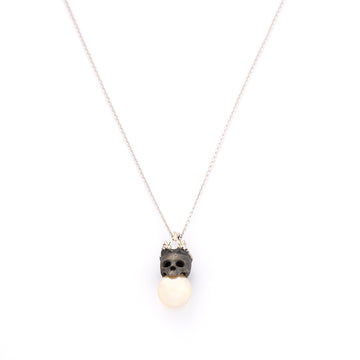Skull Necklace with Pearl and Adjustable Chain in 18k gold