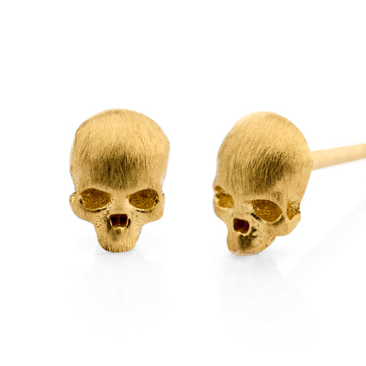 Skull Stud Earrings in Yellow Gold