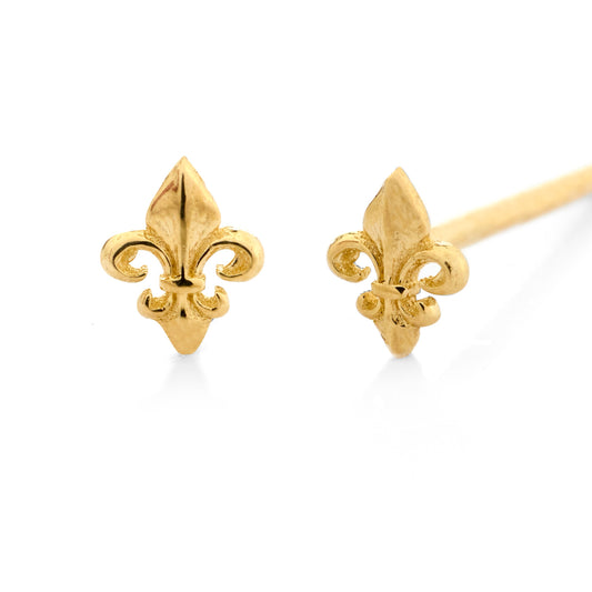 Fleur-de-lis Earrings in 14k Yellow Gold--Tiny