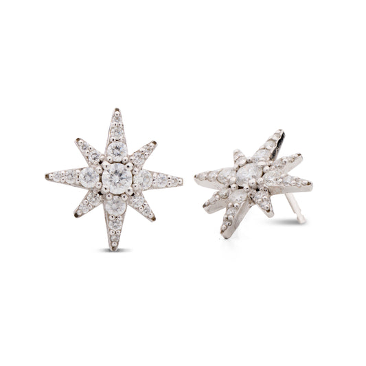 Diamond Starburst Earrings in 18k White Gold