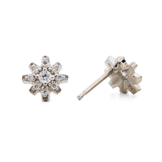 Small Diamond Starburst Earrings in 18k White Gold