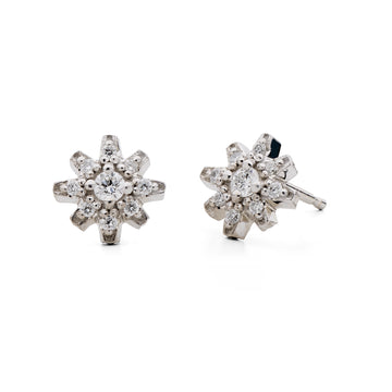 Small Diamond Starburst Earrings in 18k White Gold