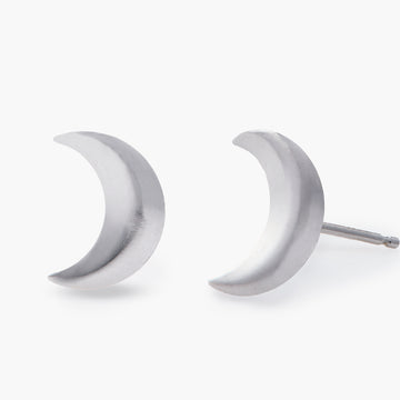 14k White Gold Crescent Stud Earrings