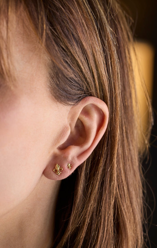 Fleur-de-lis Earrings in 14k Yellow Gold--Large