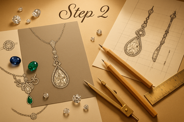 Generate an image for index 2 for second point of custom design process with the customer. The step name is: Design and Details. Do not add any text to image except the Step 2. The text font should be curvy.