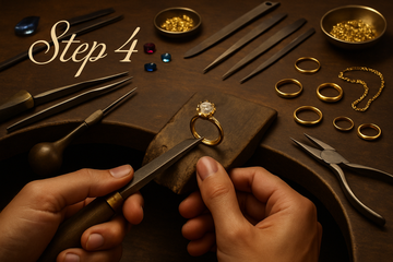 Generate an image for index 4 for fourth point of custom design process with the customer. The step name is: Handcrafted In-House. Do not add any text to image expect the Step 4. The text font should be curvy.